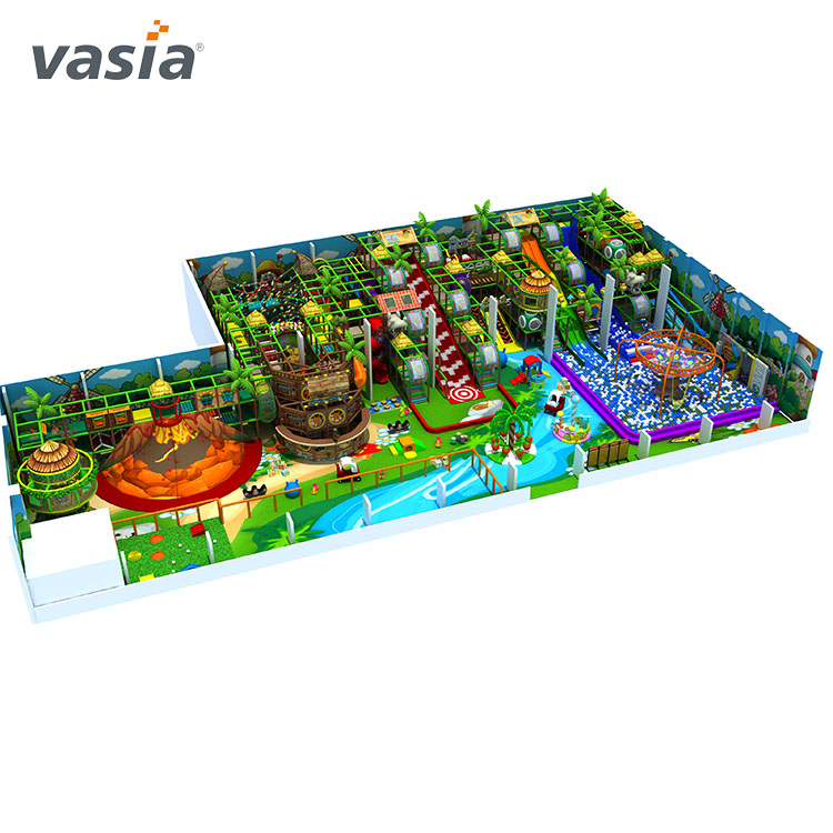 Parque infantil cubierto con tema colorido de aventura en la jungla-Vasia