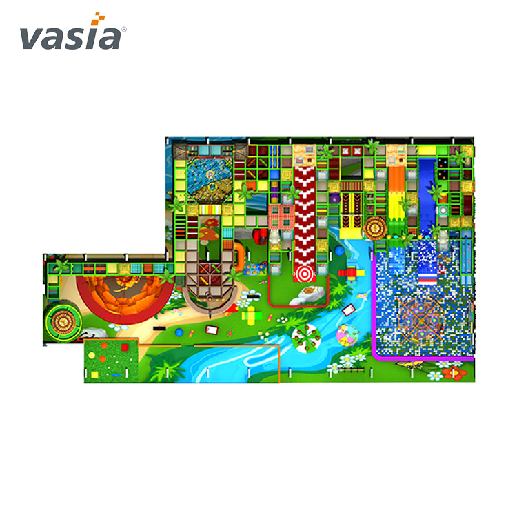 Parque infantil cubierto con tema colorido de aventura en la jungla-Vasia